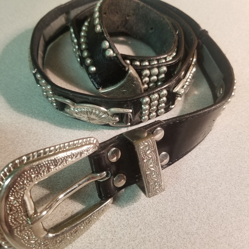 Black Leather Revets Belt